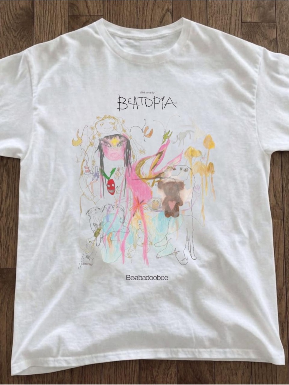 Gildan White 'Beatopia' Graphic Tee with Multicolor Artwork